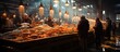 Customers waiting to order fish at the market, seafood, open fish market style