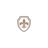 Shield with fleur de lis icon isolated on white background