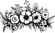 Floral Botanical Flowers Arrangement Border Shape Vintage Outline Icon In Hand-drawn Style