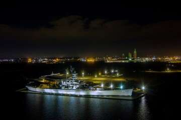 Wall Mural - The USS Alabama battleship at night