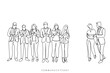  line art of group of corporate people. Business meeting and workshop. Executive people together. Official board meeting. Diverse business persons vector.a group of people in corporate setting. Execut