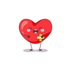 Wall Mural - Feeling Sick Heart Mascot Icon. Vector Illustration of a Love Heart Character with a Bandage, Perfect for Expressing Sympathy, Care, One Way or Broken Love.