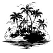 beach, palm, tree, island, sea, summer, tropical, vector, sun, illustration, travel, nature, ocean, water, silhouette, landscape, vacation, sunset, ship, sky, palm tree, hawaii, cartoon, paradise, hol