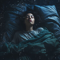 Canvas Print - person sleeping on bed in the night