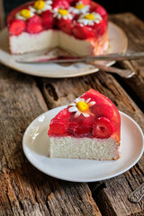 Sticker - Cheesecake with strawberry-chamomile jelly layer.