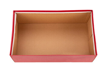 Wall Mural - Open red cardboard box isolated on white. Shoe box.