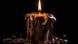 A lit candle with melted chocolate