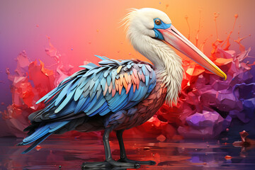 Leinwandbilder - A pastel-colored geometric-themed Pelican illustration with angular shapes and delicate pastel shades, capturing the wisdom and grace of this majestic bird. 