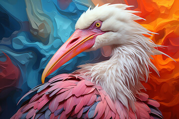 Leinwandbilder - A pastel-colored geometric-themed Pelican illustration with angular shapes and delicate pastel shades, capturing the wisdom and grace of this majestic bird. 