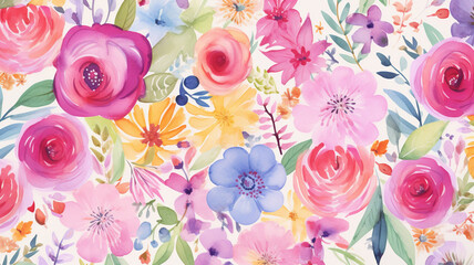 Canvas Print - Watercolor Floral Pattern
