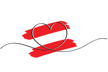 Line Art Of Heart Symbol With Austria Flag. Vector Art. Minimalist Art Design. Isolated Graphics. Nationalism.