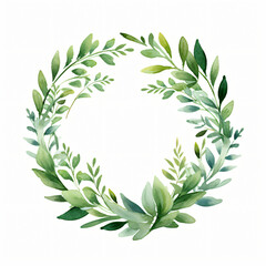  Green Watercolor Foliage Wreath Clipart isolated on white background