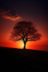 Wall Mural - Silhouette of tree at sunset time generative AI