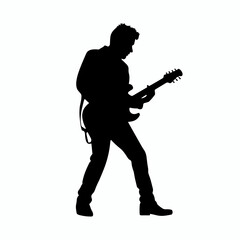 Wall Mural - Guitarist black icon on white background. Guitarist silhouette