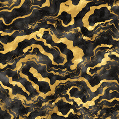 Luxurious Black ink marble-like abstract texture with Gold agate Tile