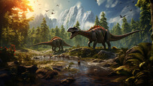 Image Of Nature And Walking Dinosaurs