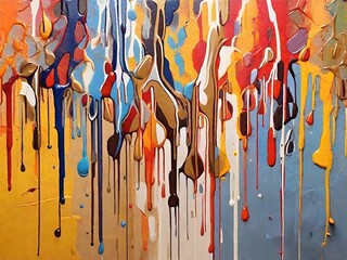 Wall Mural - The art of painting and dripping colorful paints is beautiful and artistic.