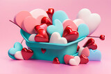 Shopping Basket with Hearts on diffrent background. Valentine's Day, Mother's, Woman's Day shopping, 3D illustration