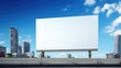 Large billboard on the roadside, with white blank screen for presentation 3D mockup template purposes.