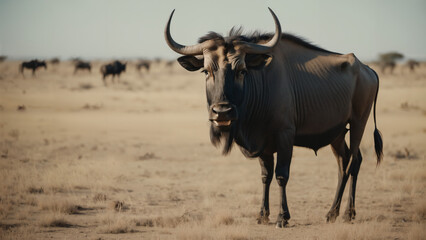 Canvas Print - wildebeest in masai mara country , nature wildlife photograph