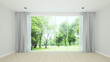Empty room design for real estate brochure. Room design for hotel or home with forest view. 3D Illustration