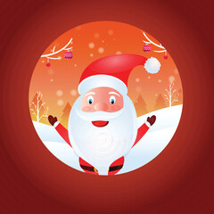 Sticker - Cartoon Santa Claus Character On Burnt Orange Snow Nature Background