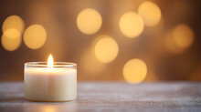 Close Up Of Festive Christmas Candle With Smooth Bokeh Background 