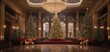 You are welcomed into a world of luxury and holiday cheer by a huge entrance hall decorated with shimmering Christmas lights and a towering tree.	
