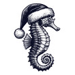 seahorse wearing a Christmas hat sketch