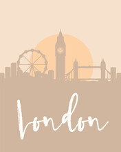 City Poster Of London With Building Silhouettes At Sunset
