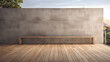 exterior wooden balcony  with large empty concrete wall