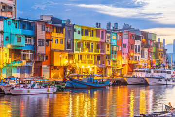 Wall Mural - Cityscape of Colorful Zhengbin Fishing Port  in Keelung near Taipei city, Taiwan