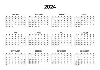 Wall Mural - 2024 Monthly Calendar for all the years	