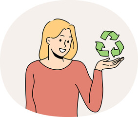 Wall Mural - Smiling woman with recycling symbol