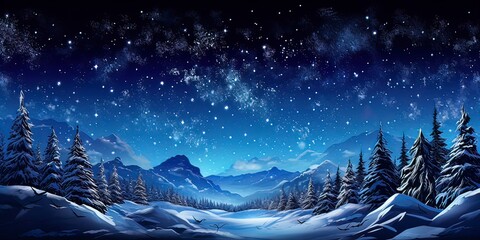 Poster - Christmas holiday trees. Border snow background. Snowflakes