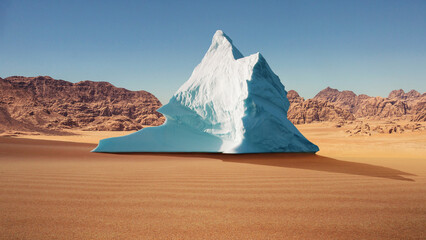 Wall Mural - melting glaciers, creative idea. iceberg in the desert, concept. global warming and climate change.