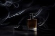 perfume container mockup  , black stone and smoke background