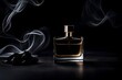 perfume container mockup  , black stone and smoke background