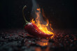 Red hot chili pepper on fire, AI generated