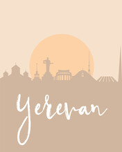 City Poster Of Yerevan With Building Silhouettes At Sunset