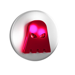 Sticker - Red Executioner mask icon isolated on transparent background. Hangman, torturer, executor, tormentor, butcher, headsman icon. Silver circle button.