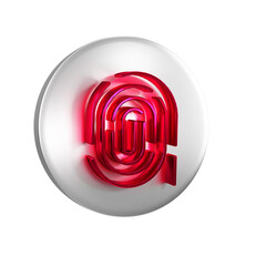 Sticker - Red Fingerprint icon isolated on transparent background. ID app icon. Identification sign. Touch id. Silver circle button.