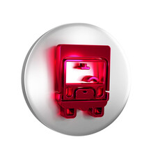 Poster - Red Delivery cargo truck vehicle icon isolated on transparent background. Silver circle button.