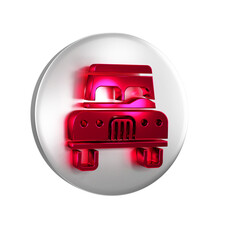 Wall Mural - red car icon isolated on transparent background. front view. silver circle button.