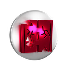 Sticker - Red Broken road icon isolated on transparent background. Silver circle button.