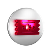 Wall Mural - Red Ticket icon isolated on transparent background. Amusement park. Silver circle button.