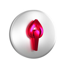 Poster - Red Torch flame icon isolated on transparent background. Symbol fire hot, flame power, flaming and heat. Silver circle button.