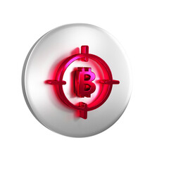 Poster - Red Bitcoin in the target icon isolated on transparent background. Investment target icon. Silver circle button.