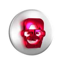 Sticker - Red Portrait of Joseph Stalin icon isolated on transparent background. Silver circle button.