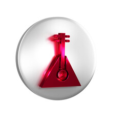 Poster - Red Musical instrument balalaika icon isolated on transparent background. Silver circle button.